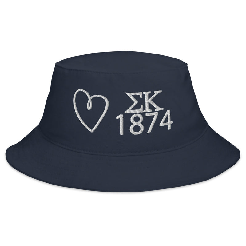 Sigma Kappa Embroidered Bucket Hat in Navy blue with white embroidery shown in full view