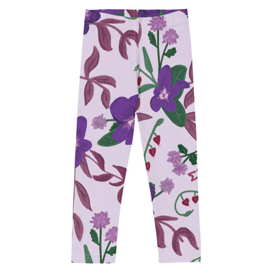 Sigma Kappa Violet Floral Print Kid's Leggings, Lavender laid flat
