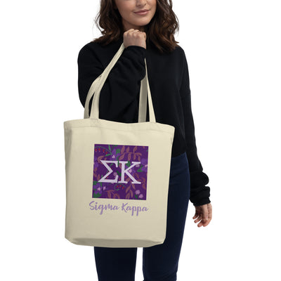 Sigma Kappa Letters Eco Tote Bag in natural shown on model's arm