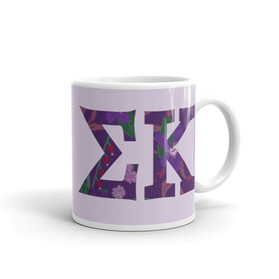 Sigma Kappa Letters Mug in 11 oz size in lavender with filled letter design