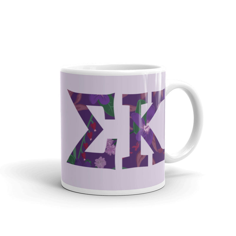 Sigma Kappa Letters Mug in 11 oz size in lavender with filled letter design