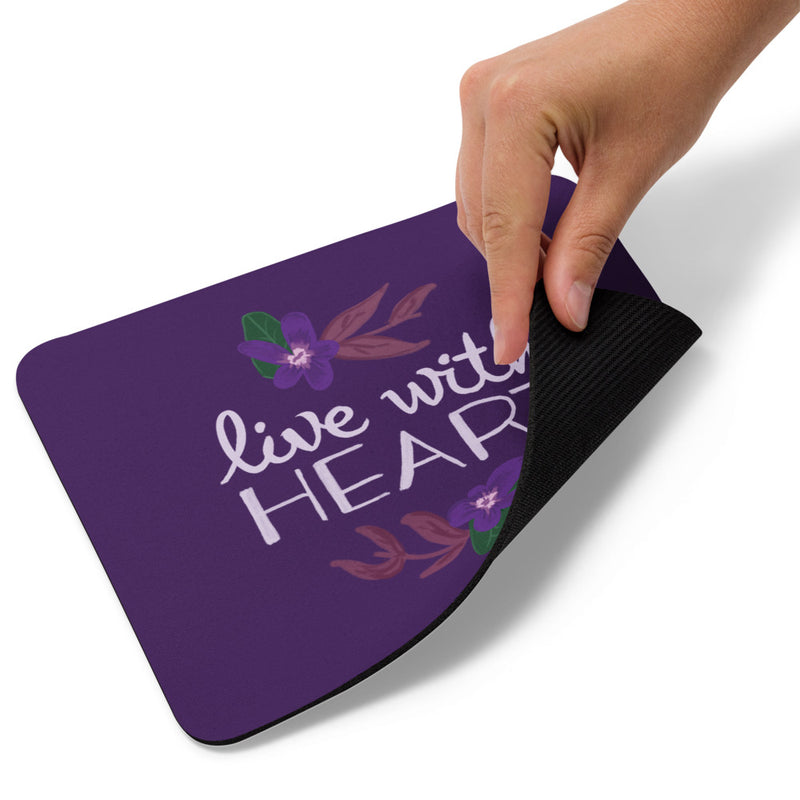 Sigma Kappa Live With Heart Mouse Pad showing hand drawn design and non-slip rubber backing