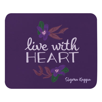 Sigma Kappa Live With Heart Mouse Pad in purple shown in full view