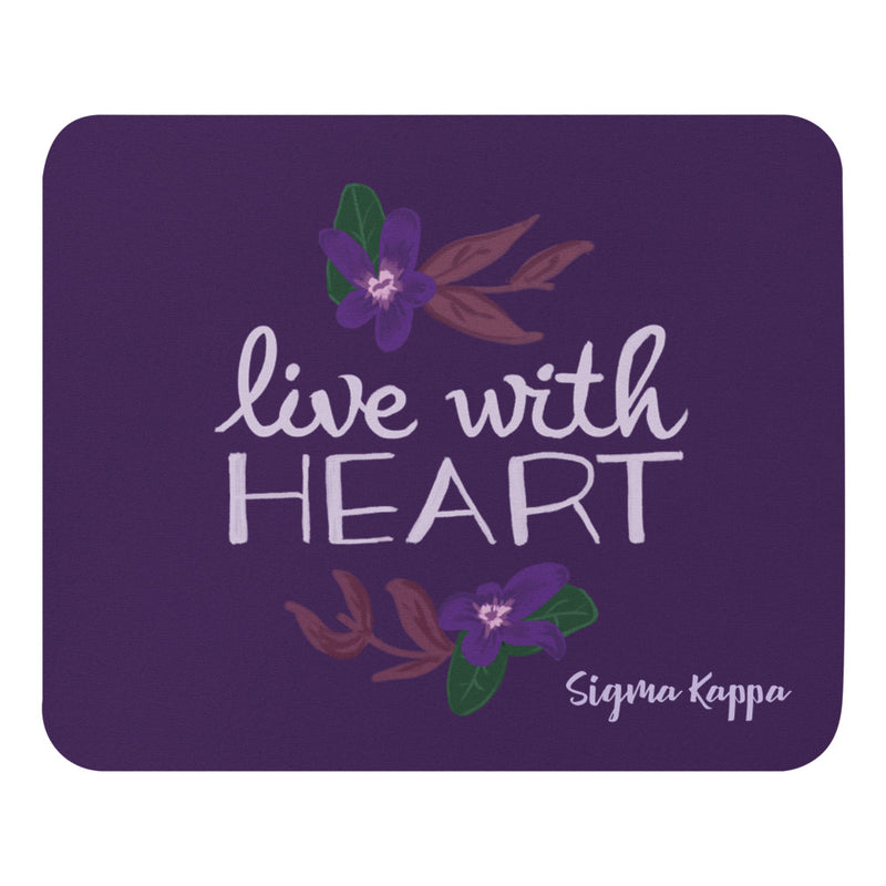 Sigma Kappa Live With Heart Mouse Pad in purple shown in full view