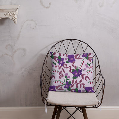 Sigma Kappa Dove Mascot Reversible Pillow showing back of pillow with violet floral print