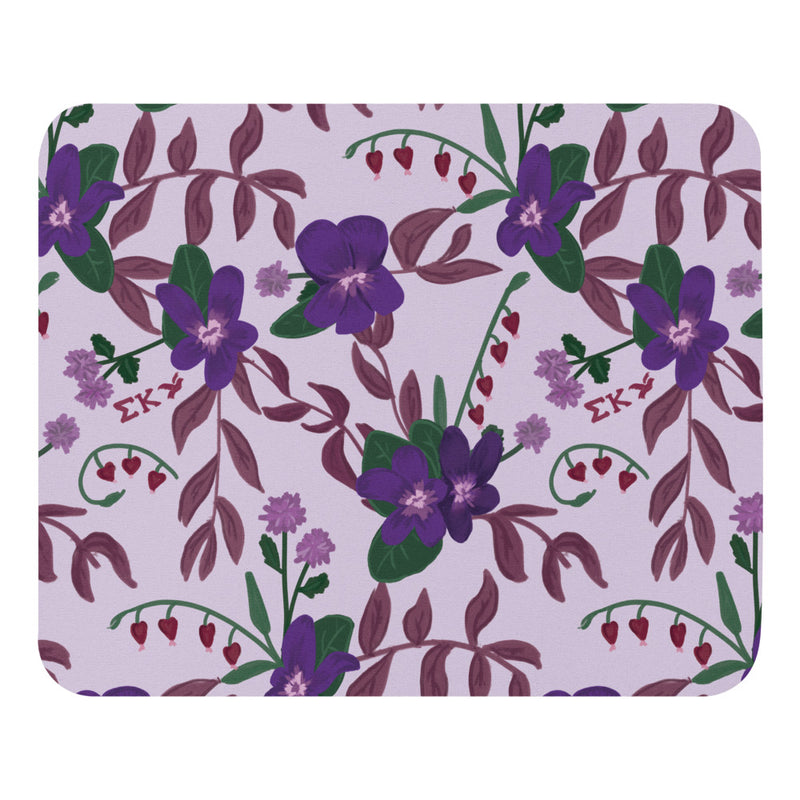 Sigma Kappa Violet Floral Print Mouse Pad in lavender showing hand drawn design