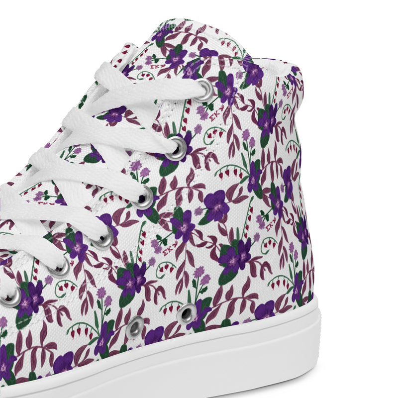 Sigma Kappa Violet Floral Print High Tops showing hand drawn violet design