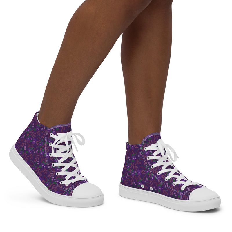 Sigma Kappa Violet Floral Print Women’s High Tops shown on model&