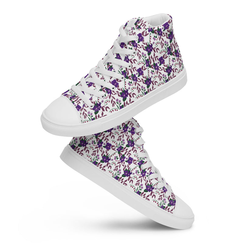 Sigma Kappa Violet Floral Print High Tops in white stacked with Sig Kap letters