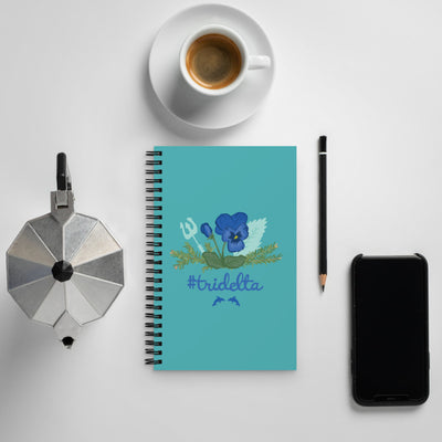 Tri Delta Pansy, Pine and Poseidon Spiral Notebook with coffee