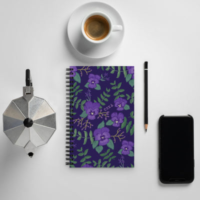 Tri Sigma Purple Violet Print Spiral Notebook shown with coffee