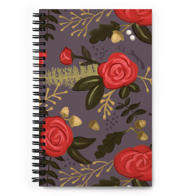 Alpha Gamma Delta Red Rose Floral Print Spiral Notebook in gray shown full size