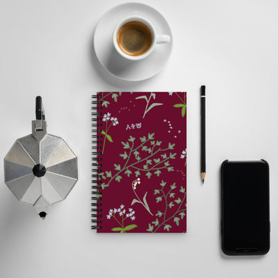 Alpha Phi Lily of The Valley Floral Print Spiral Notebook in Bordeaux