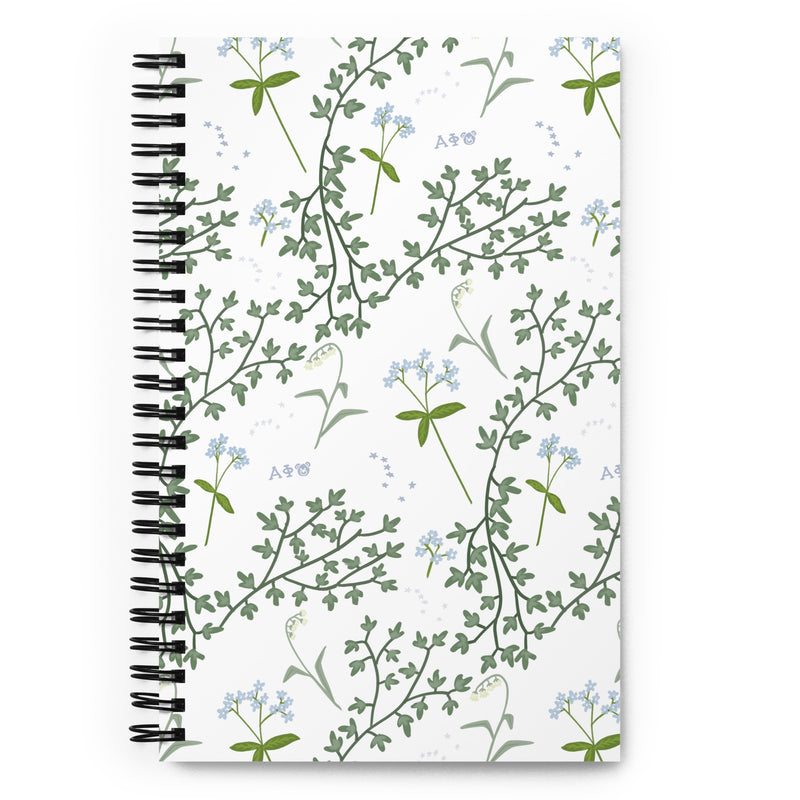 Alpha Phi Lily Floral Print Spiral Notebook, White in full view