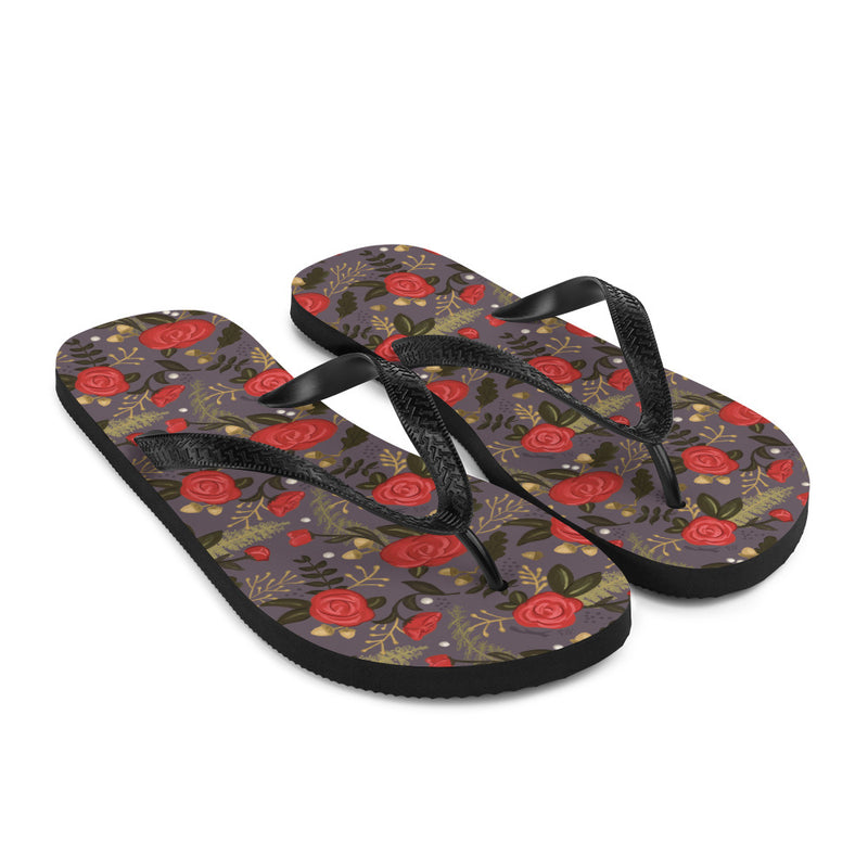 Alpha Gamma Delta Rose Floral Flip-Flops, Gray shown in right side view