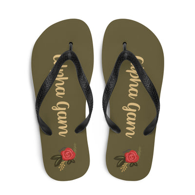 Alpha Gamma Delta Green and Rose Flip-Flops shown in top view
