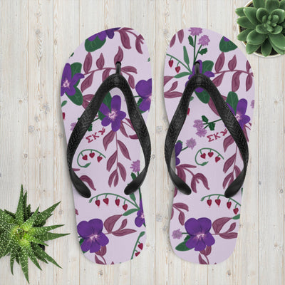 Sigma Kappa Violet Floral Print Flip-Flops in lavender