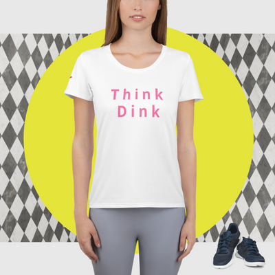 Think Dink Women's Pickleball T-Shirt in white with pink lettering