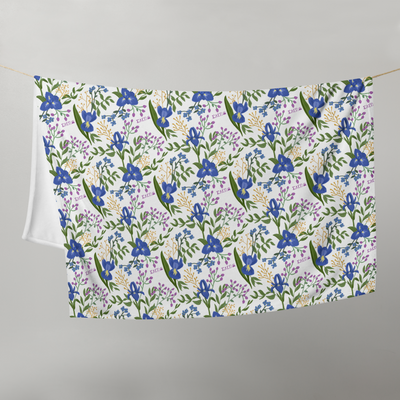 Sigma Alpha Epsilon Pi Floral Print Throw Blanket, White shown hanging