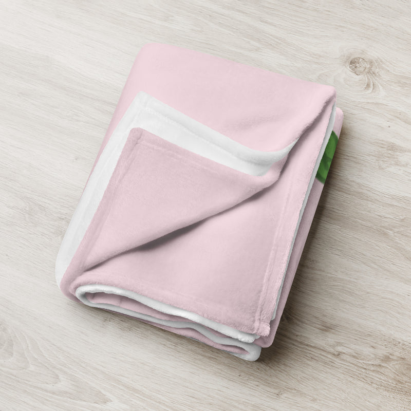 Phi Mu Carnation Design Pink Throw Blanket shown folded