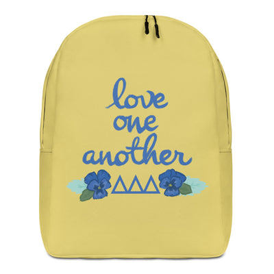 Tri Delta Sorority Backpack showing front of backpack with Love One Another design