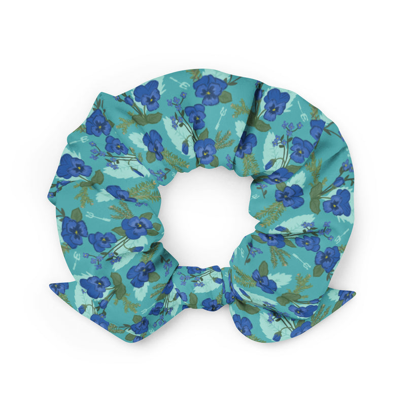 Tri Delta Sorority Scrunchie shown flat in pansy floral print