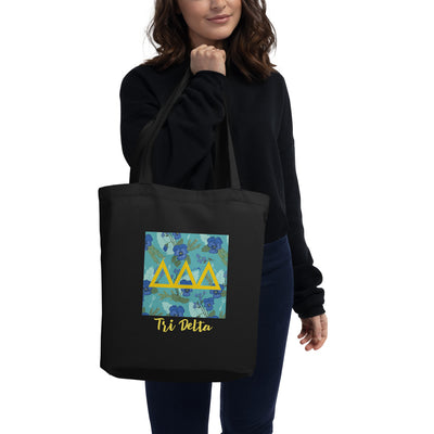 Tri Delta Letters Tote Bag shown in black on model's arm