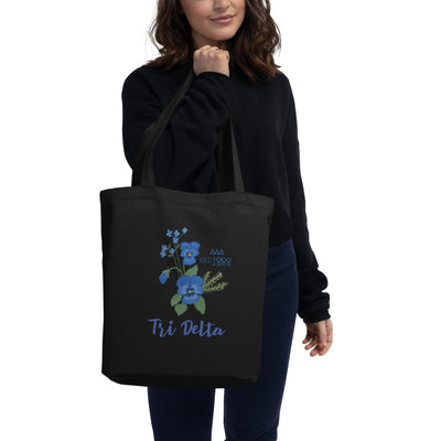 Tri Delta Sorority Tote Bag in black shown on model's arm