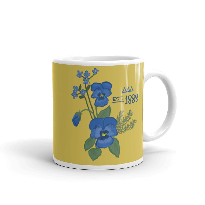 Tri Delta 1888 Sorority Mug in 11 oz size shown with handle on right