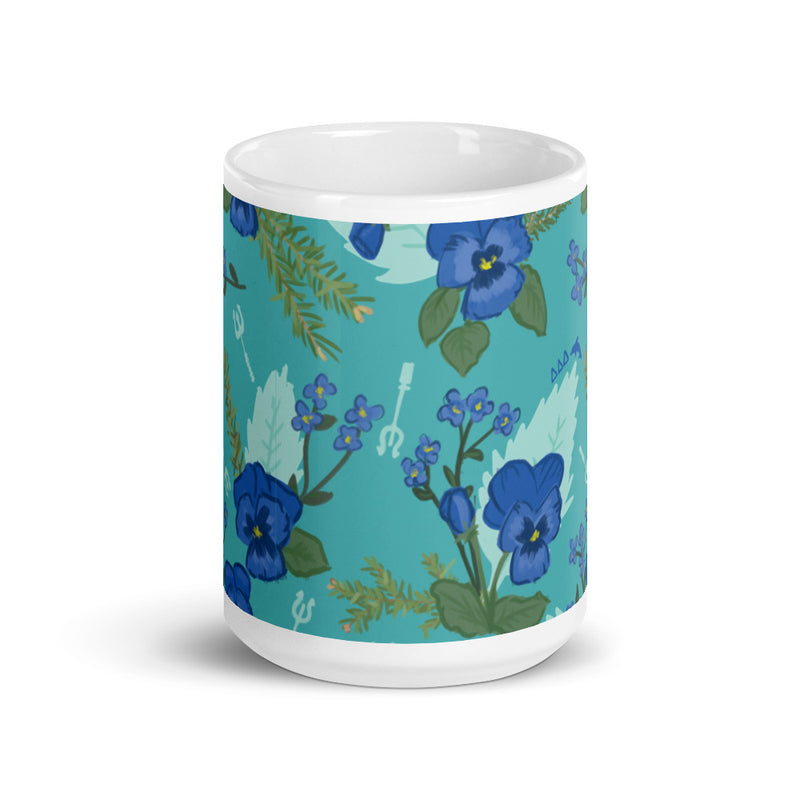 Tri Delta Sorority Mug in 15 oz size with floral print print on both sides 