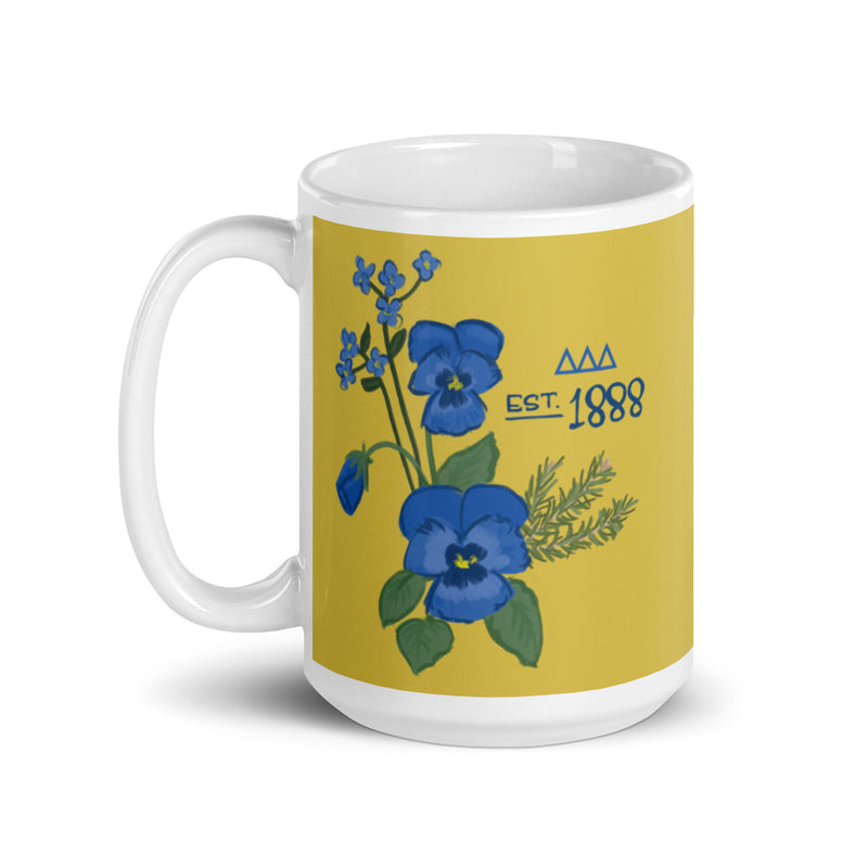 Tri Delta 1888 Sorority Mug in 15 oz size showing handle on left