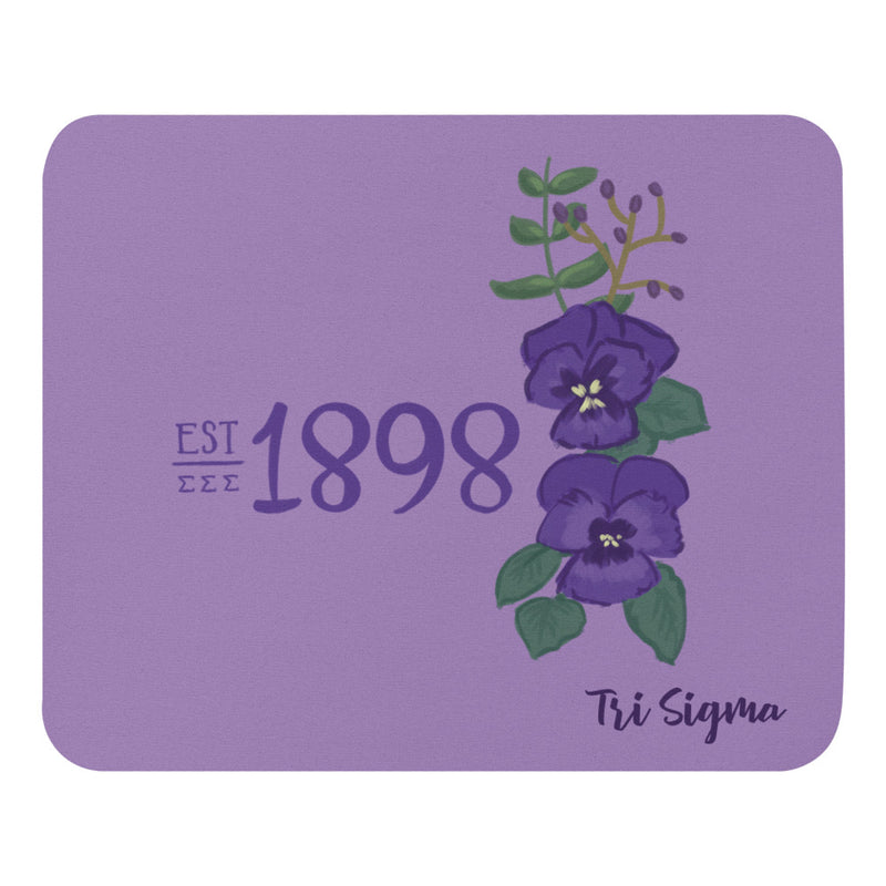 Tri Sigma 1898 Mouse Pad showing hand drawn design on front