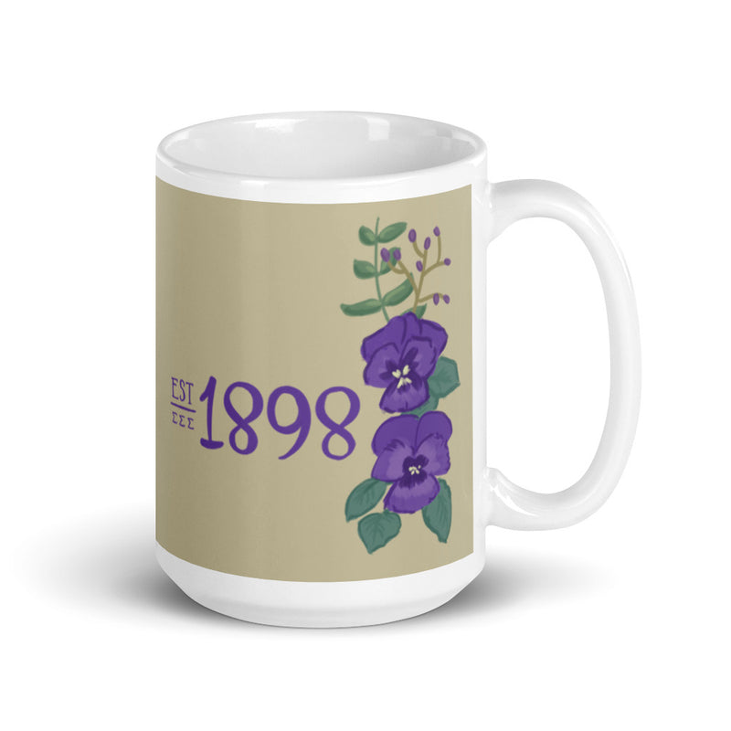 Tri Sigma 1898 Sorority Mug in 15 oz size with handle on right