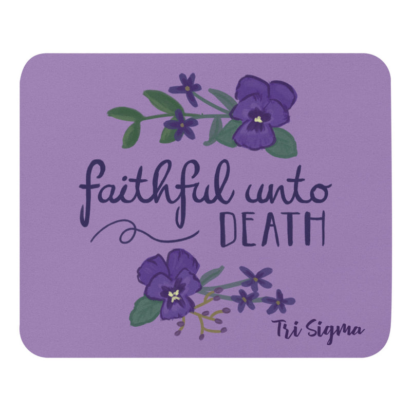 Tri Sigma Motto Mouse Pad showing hand drawn motto design n light purple