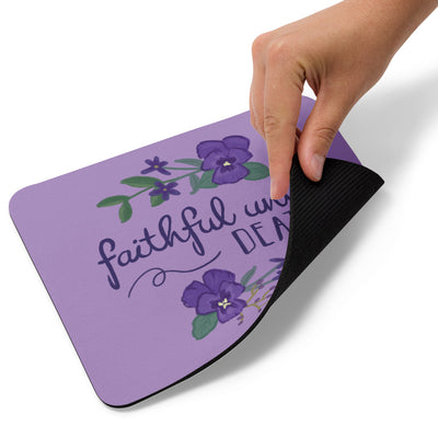 Tri Sigma Motto mouse pad in light purple showing back of mouse pad rubber grip
