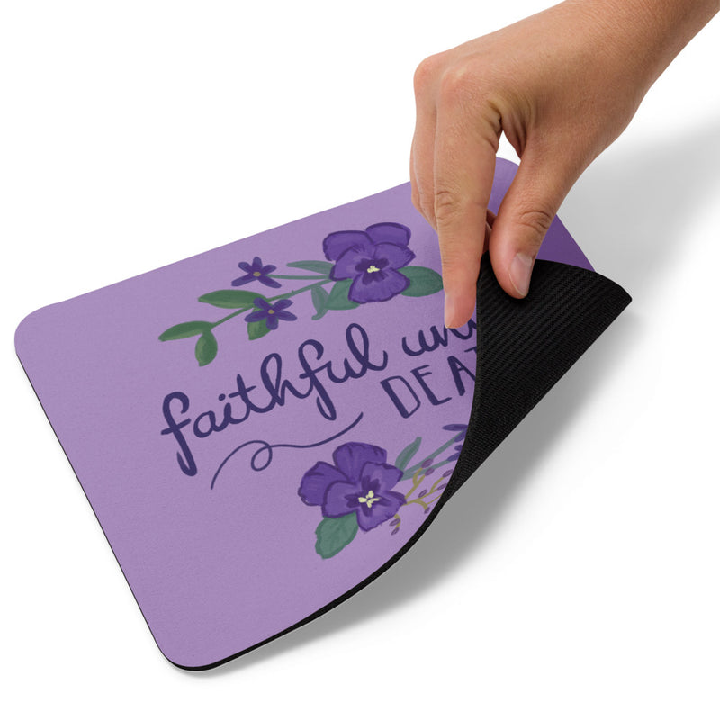 Tri Sigma Motto mouse pad in light purple showing back of mouse pad rubber grip