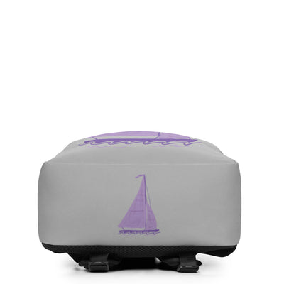 Tri Sigma Sailboat Backpack showing bottom of bag with sailboat design