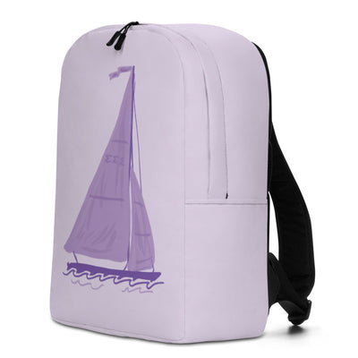 Tri Sigma Sailboat Mascot backpack in Lavender showing side view and back straps