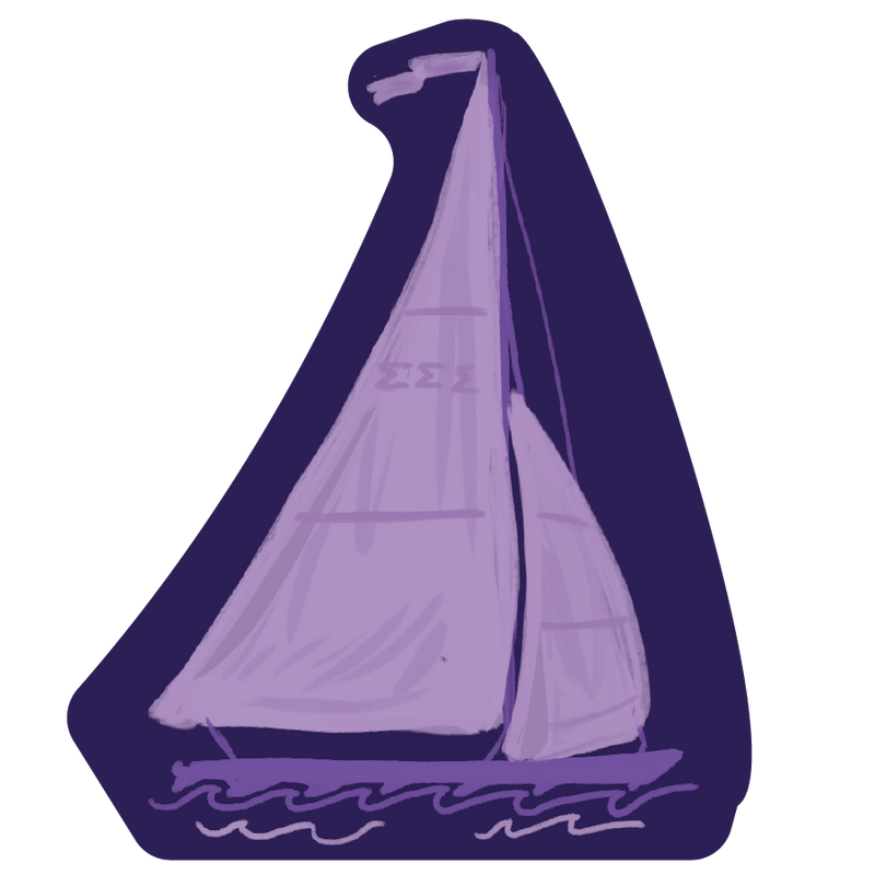 Tri Sigma Sorority Sticker showing sailboat mascot design