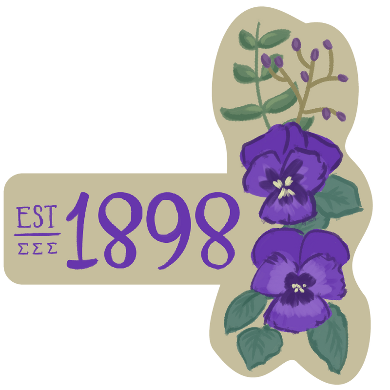 Tri Sigma 1898 Sorority Sticker with artist hand drawn founding year design