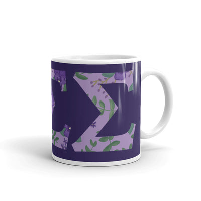 Tri Sigma Sorority Letters Mug in Purple in 11 oz size shown in full view