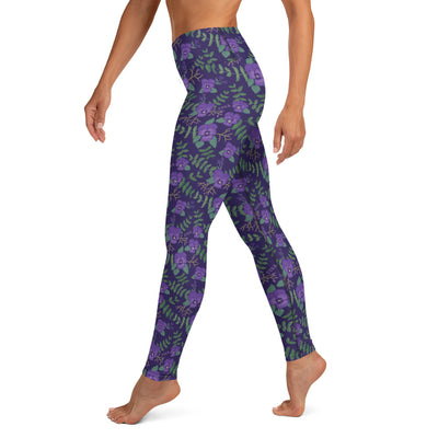 Tri Sigma Violet Floral Print Yoga Leggings, Purple in side view