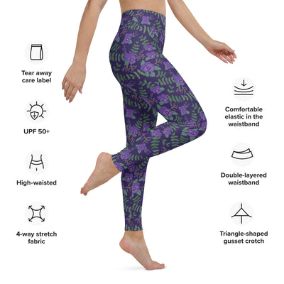 Tri Sigma Violet Floral Print Yoga Leggings, Purple showing product details