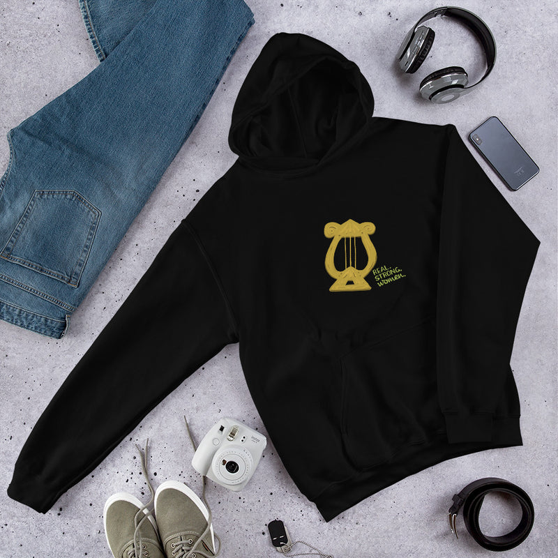 Alpha Chi Real.Strong.Women Hoodie in black in lifestyle photo