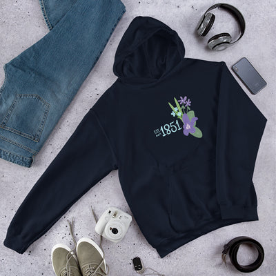 Alpha Delta Pi 1851 Comfy Hoodie in Navy blue in lifestyle photo