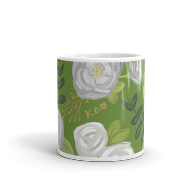 Kappa Delta Floral Pattern Glossy Mug showing design wrapping around mug