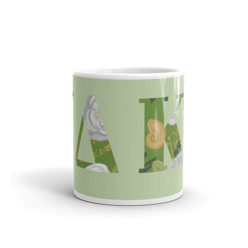 Kappa Delta Greek Letters Light Green Mug showing print wrapping around mug