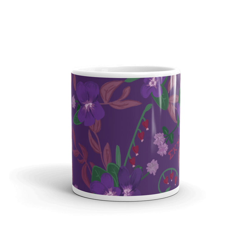 Sigma Kappa Violet Floral Print Purple Mug showing print wrapping around mug