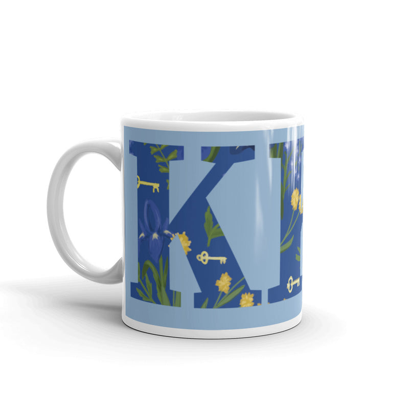 Kappa Kappa Gamma Greek Letter Blue Glossy Mug with handle on left