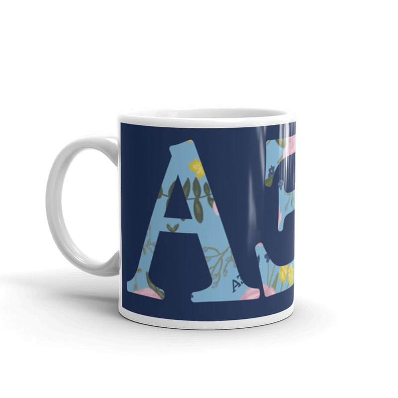 Alpha Xi Delta Greek Letter Navy Blue Glossy Mug with handle on left